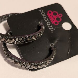 paparazzi Gunmetal Crystal-Accented Hoop Earrings